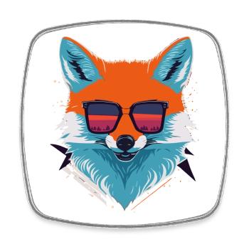 Sournois et élégant: T-shirt rétro agressif Fox - Magnet carré - blanc - Devant
