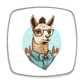Nerdiges Lama mit Brille und Hemd - Viereckiger Kühlschrankmagnet - Weiß - Vorne