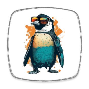 Cooler Pinguin mit Sonnenbrille und Jacke - Viereckiger Kühlschrankmagnet - Weiß - Vorne