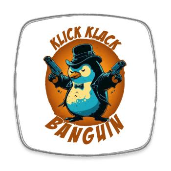 Click clack panguin penguin with guns - Square fridge magnet - white - Front