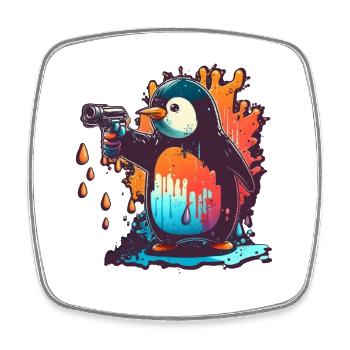 Penguin with pulled kolt - Square fridge magnet - white - Front