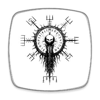 Vegvisir Totenkopf Wikinger Runen Kompass Okkult - Viereckiger Kühlschrankmagnet - Weiß - Vorne