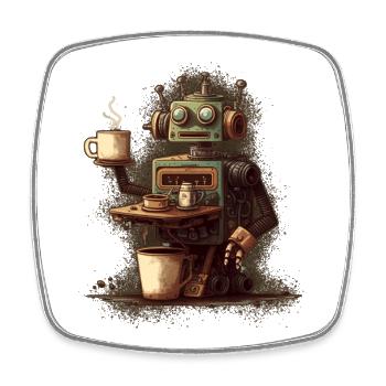 Kaffee kochender Roboter - Viereckiger Kühlschrankmagnet - Weiß - Vorne