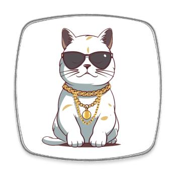 Cool cat with sunglasses and gold chain - Square fridge magnet - white - Front