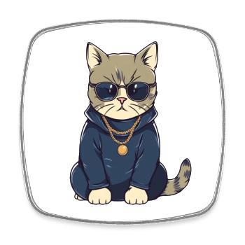 Cat with sunglasses and hoodie - Square fridge magnet - white - Front
