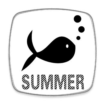 SURF. POISSON. PLAGE. MER. OCEAN. HUMOUR. VACANCES - Magnet carré - blanc - Devant