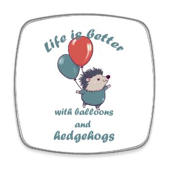 Kleiner Igel mit Luftballons und Schriftzug - Viereckiger Kühlschrankmagnet - Weiß - Vorne