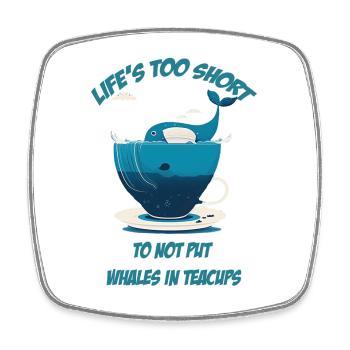 Baleine dans une tasse de thé avec lettrage - Magnet carré - blanc - Devant