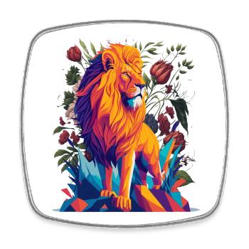 Lion majestueux avec des fleurs - Magnet carré - blanc - Devant