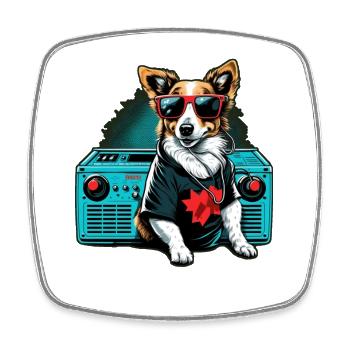 Dog with big boombox and sunglasses - Square fridge magnet - white - Front