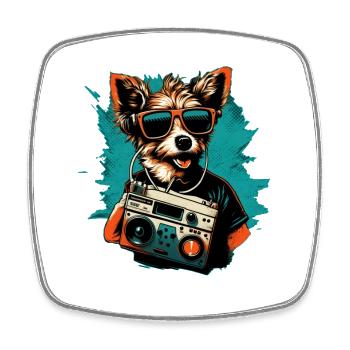 Dog with boombox and sunglasses - Square fridge magnet - white - Front