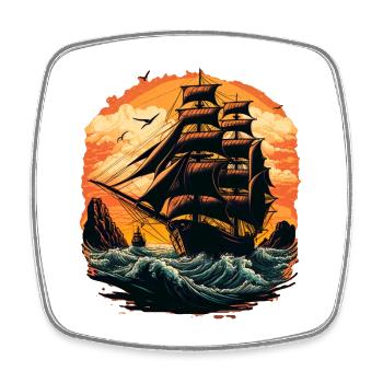 Beautiful boat sails on wild sea in romant - Square fridge magnet - white - Front