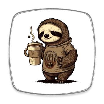 müdes Faultier mit riesigem Kaffeebecher - Viereckiger Kühlschrankmagnet - Weiß - Vorne