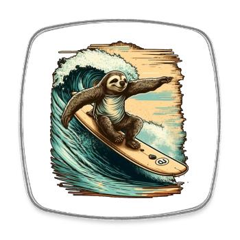 Surfing sloth has fun in the waves - Square fridge magnet - white - Front