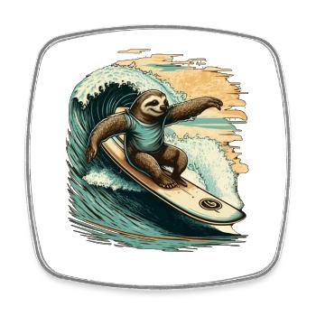 Casual sloth surfing on a big wave - Square fridge magnet - white - Front