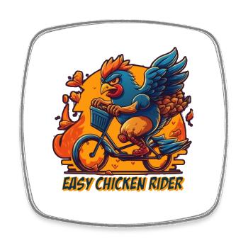 Poulet à vélo avec lettrage - Magnet carré - blanc - Devant
