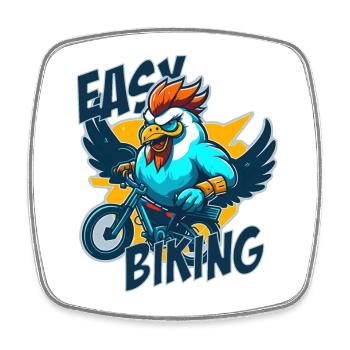 Coq avec vélo et lettrage - Magnet carré - blanc - Devant