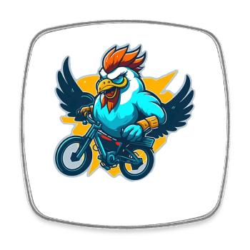 Hahn mit Fahrrad - Viereckiger Kühlschrankmagnet - Weiß - Vorne
