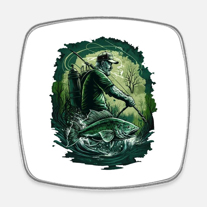 Fishermen fishing - Square fridge magnet - white