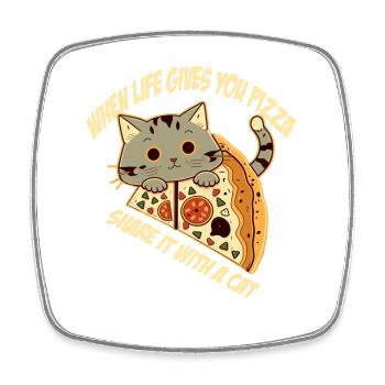Pizza mit Katze und Schriftzug - Viereckiger Kühlschrankmagnet - Weiß - Vorne