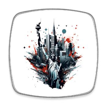 New York City Statue of Liberty skyscraper - Square fridge magnet - white - Front