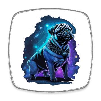 Neon Pug Dog Midnight Magic - Square fridge magnet - white - Front