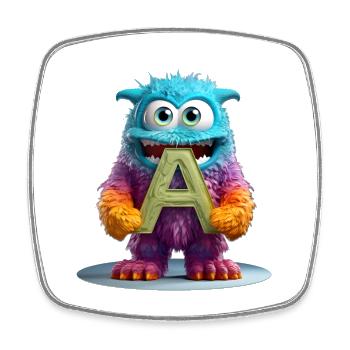 Monstre multicolore avec la lettre A - Magnet carré - blanc - Devant