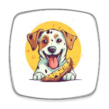Hund mit Pizza - Viereckiger Kühlschrankmagnet - Weiß - Vorne
