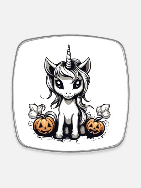 Halloween Einhorn Design - Viereckiger Kühlschrankmagnet - Weiß