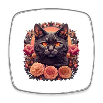 Floral Katze - Viereckiger Kühlschrankmagnet - Weiß - Vorne