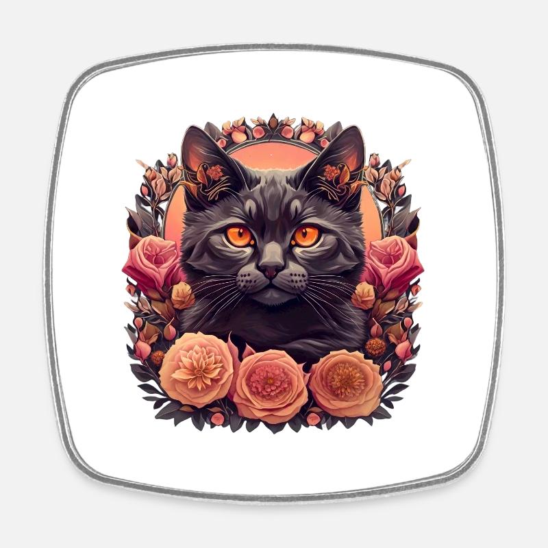 Floral Cat - Square fridge magnet - white