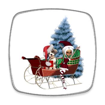 Cute Christmas puppy and moonlight elf - Square fridge magnet - white - Front