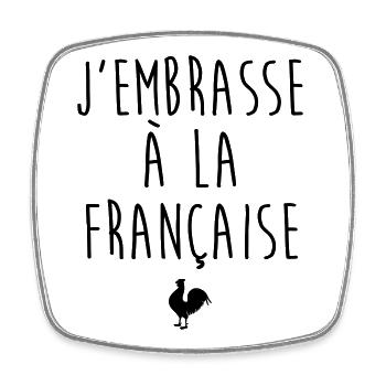J'embrasse à la française - Humour French Kiss - Magnet carré - blanc - Devant