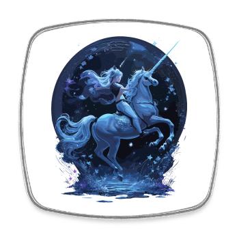 Mystisches Einhorn mit Reiterin - Viereckiger Kühlschrankmagnet - Weiß - Vorne