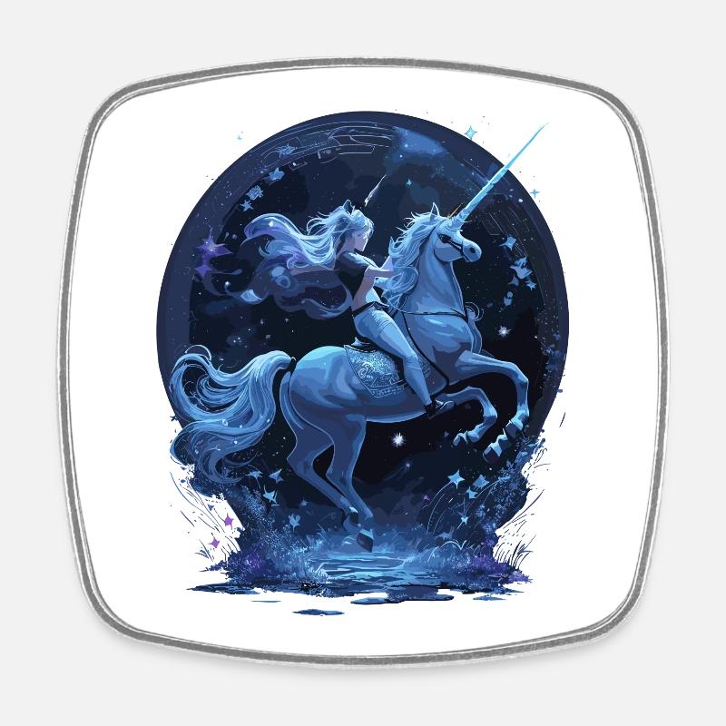 Licorne mystique avec cavalier - Magnet carré - blanc