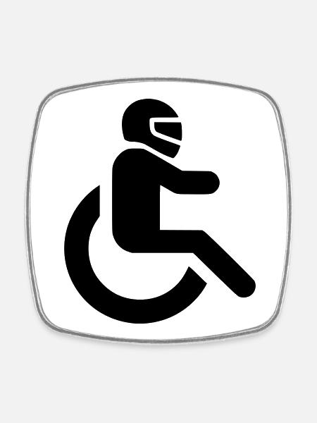 Utilisateur d’un fauteuil roulant avec casque pour rouleau WCMX* - Magnet carré - blanc