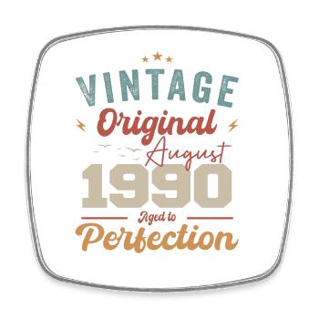 August 1990 Vintage Jahrgang Geburtstag Retro - Viereckiger Kühlschrankmagnet - Weiß - Vorne