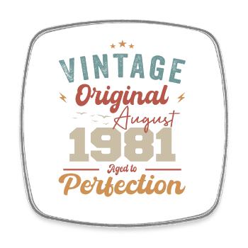 August 1981 Vintage Jahrgang Geburtstag Retro - Viereckiger Kühlschrankmagnet - Weiß - Vorne