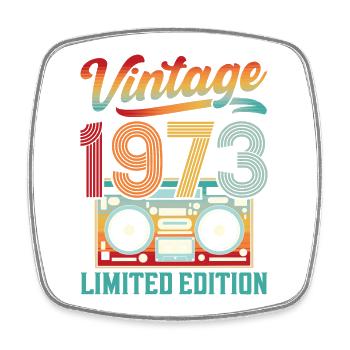 Vintage 70er Jahre Design mit Retro Soundsystem - Viereckiger Kühlschrankmagnet - Weiß - Vorne