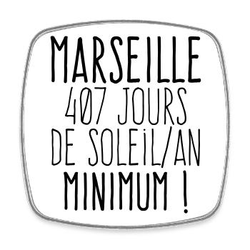 Marseille 407 jours de soleil par an  - Magnet carré - blanc - Devant