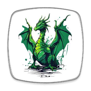 Grüner Drache - Viereckiger Kühlschrankmagnet - Weiß - Vorne