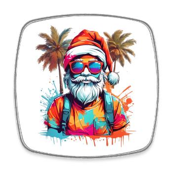 Cool Santa Claus with palm trees - Square fridge magnet - white - Front