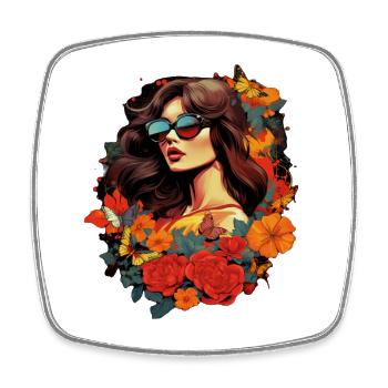 Floral elegance with butterflies - Square fridge magnet - white - Front