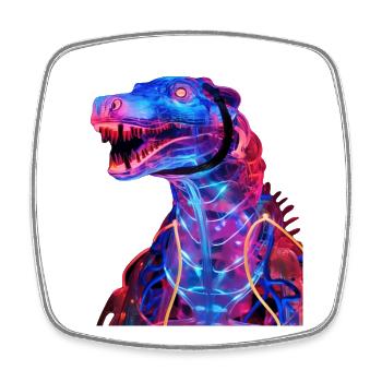 Neon-Dino mit futuristischem Flair - Viereckiger Kühlschrankmagnet - Weiß - Vorne