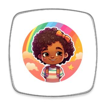 Pretty kid face with rainbow background - Square fridge magnet - white - Front