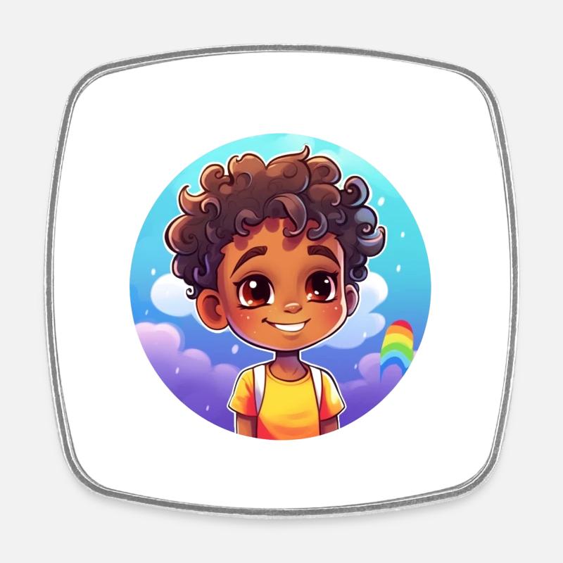Fun-loving child character with rainbow - Square fridge magnet - white