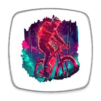 Neon Mountain Biker Cycliste Descente VTT - Magnet carré - blanc - Devant