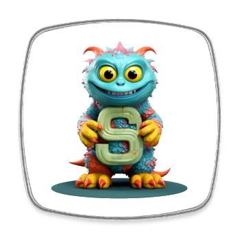 Buntes Monster mit Alphabet Buchstabe S - Viereckiger Kühlschrankmagnet - Weiß - Vorne