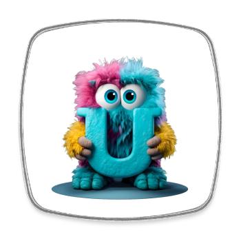 Mehrfarbiges Monster mit Buchstabe U - Viereckiger Kühlschrankmagnet - Weiß - Vorne