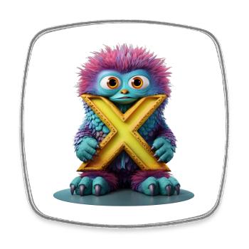 Mehrfarbiges Monster mit X - Viereckiger Kühlschrankmagnet - Weiß - Vorne